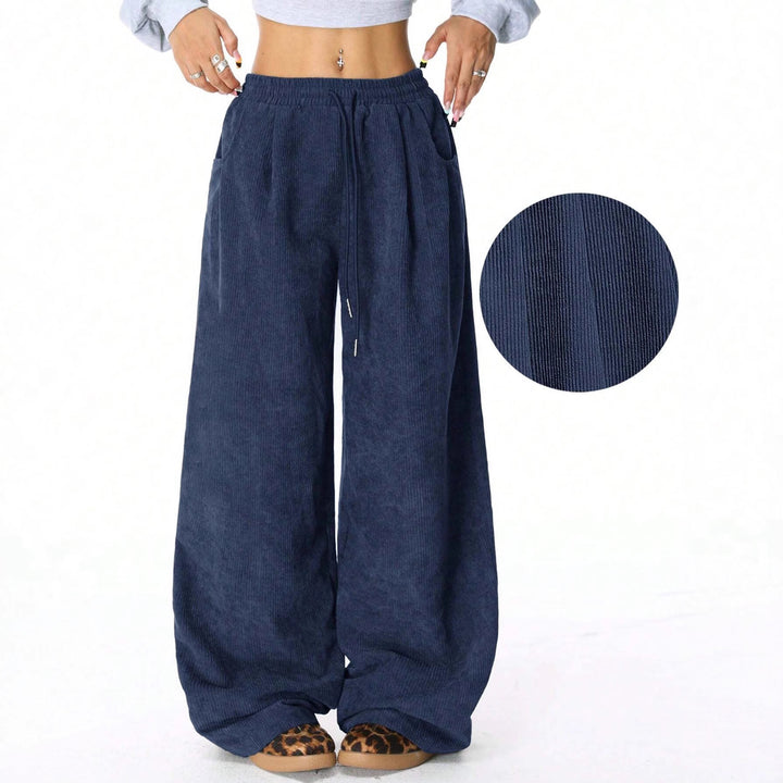 Pantalon large en corduroy à la mode pour femmes avec taille élastique et poches pratiques Levoire