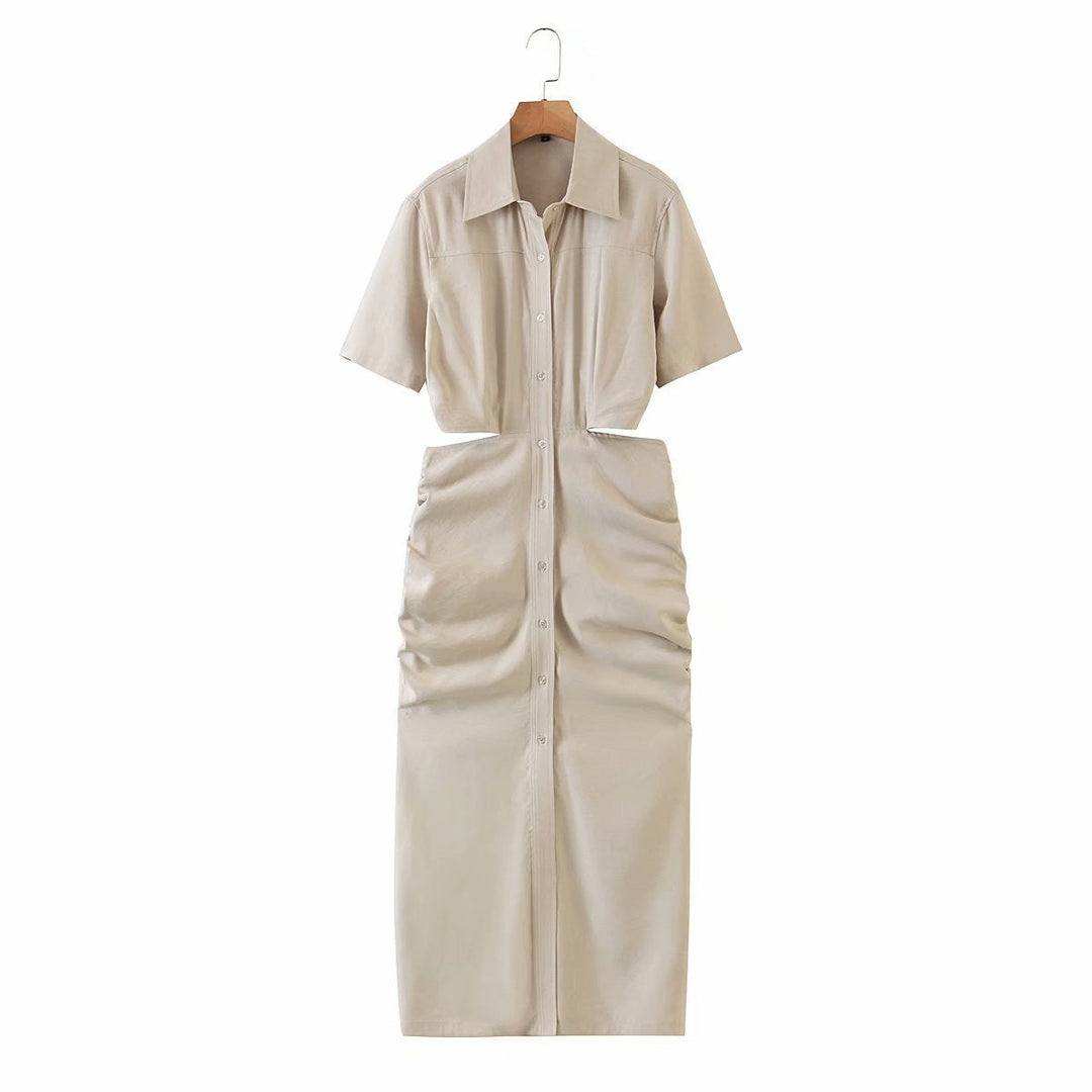 Levoire | Robe d'été décontractée à manches courtes ouvertes Khaki