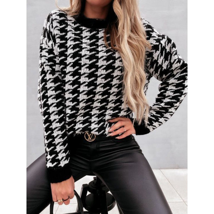 Sweater pour femme avec un motif pied-de-poule moderne et une coupe décontractée Levoire