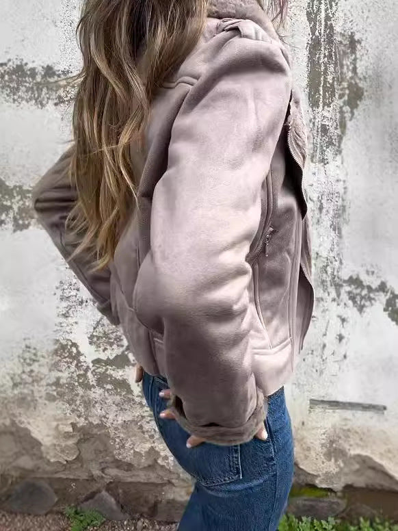 Veste de motard pour femmes en polaire avec revers élégants Levoire