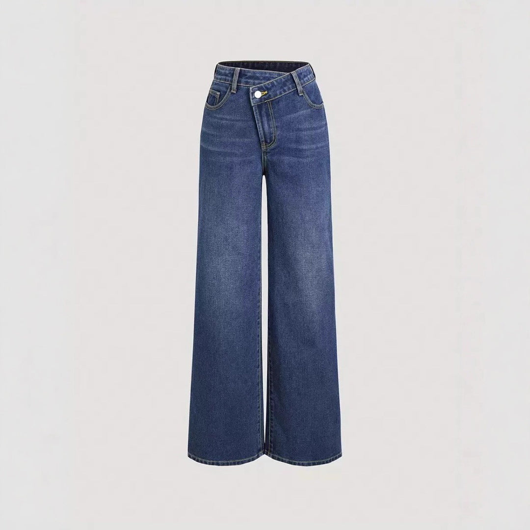Pantalons en denim coupe large pour femmes avec taille haute et poches classiques Levoire