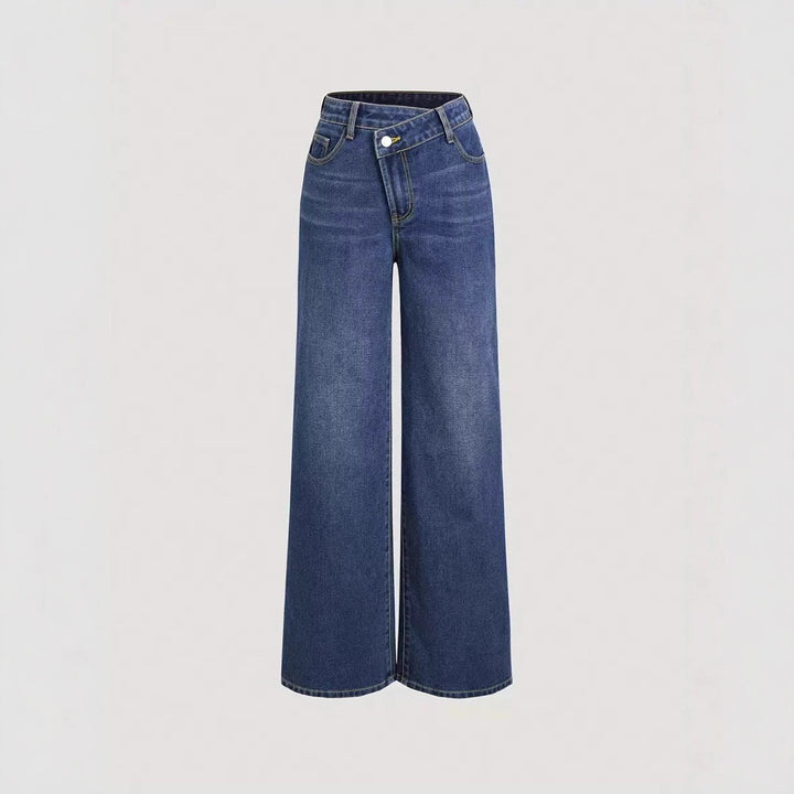 Pantalons en denim coupe large pour femmes avec taille haute et poches classiques Levoire