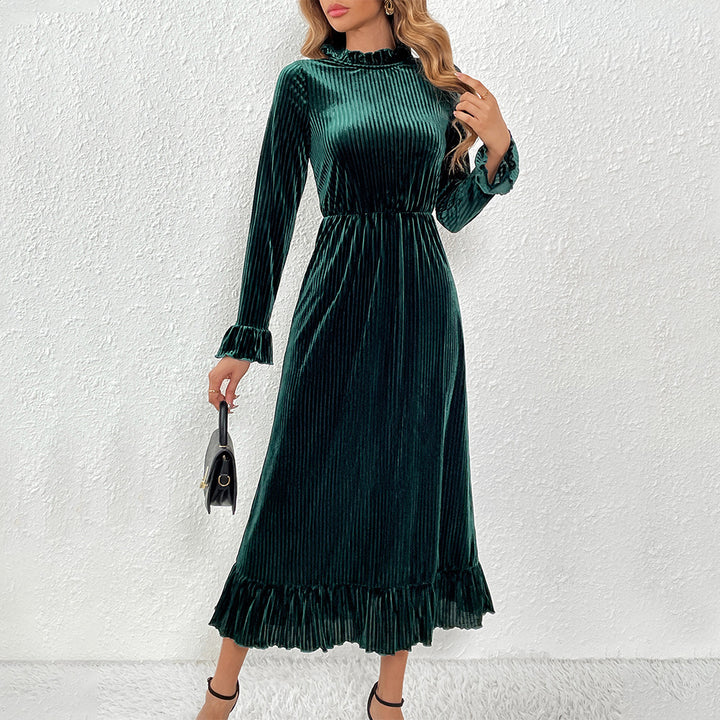 Robe portefeuille à manches longues pour femmes en velours luxueux avec détails en volant Levoire