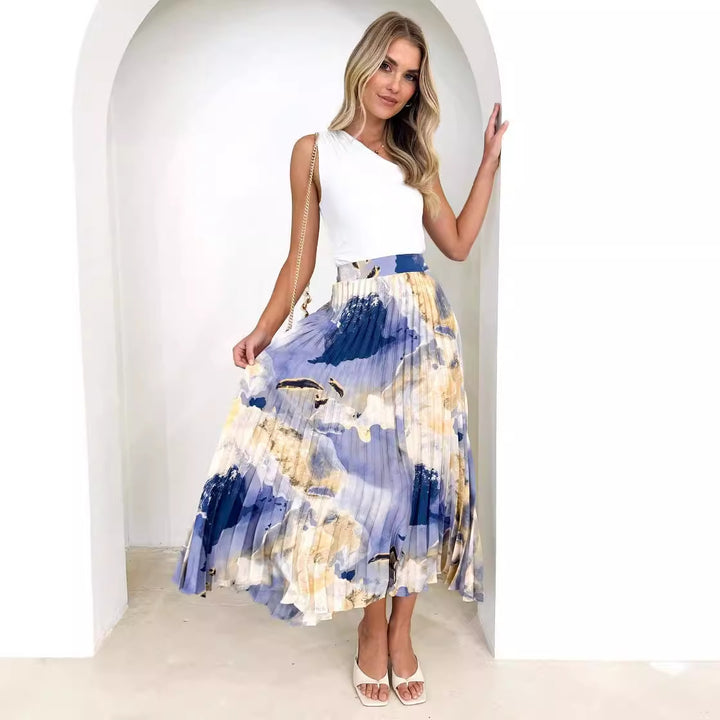 Jupe plissée pour femmes avec motif floral et taille élastique Levoire