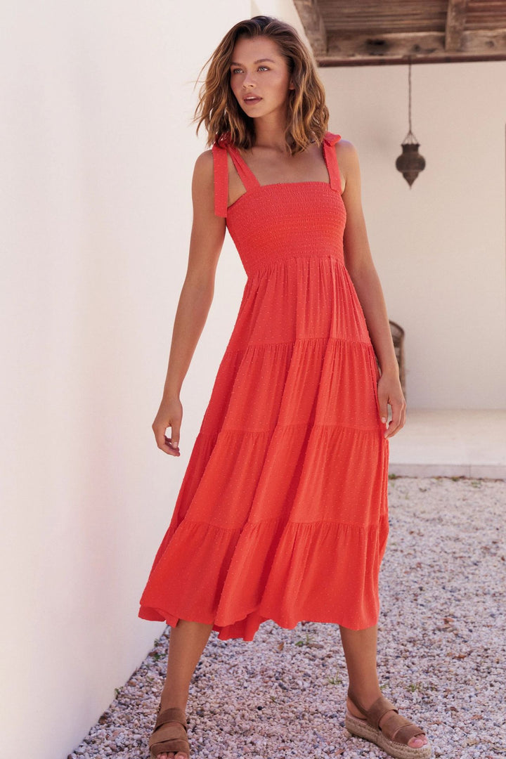 Robe Maxi Aérée pour Femmes avec Détails Volants et Bretelles Spaghetti Levoire