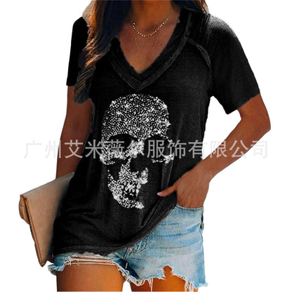 Levoire | Rennon à manches courtes tricot T-shirt à décolleté en V profond noir