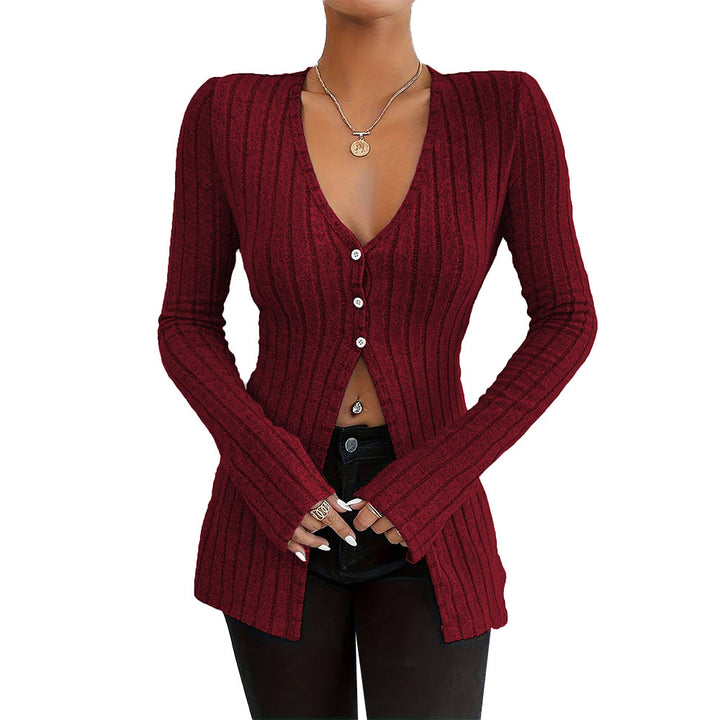 Cardigan long à manches longues pour femmes avec une fine structure en côtes et des détails de boutons élégants Levoire