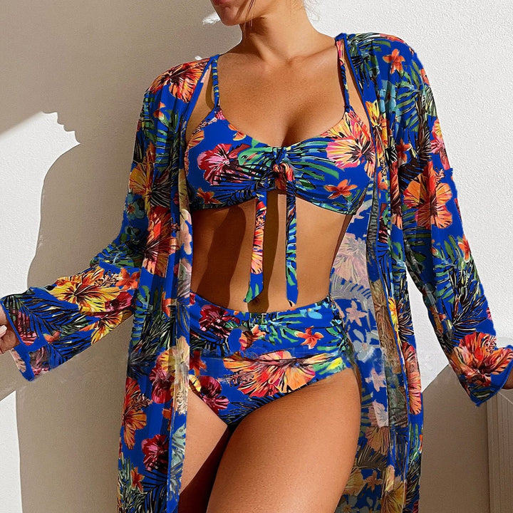 Levoire | Ensemble De Bikini Trois Pièces Avec Imprimé Floral Pour Femmes Bleu