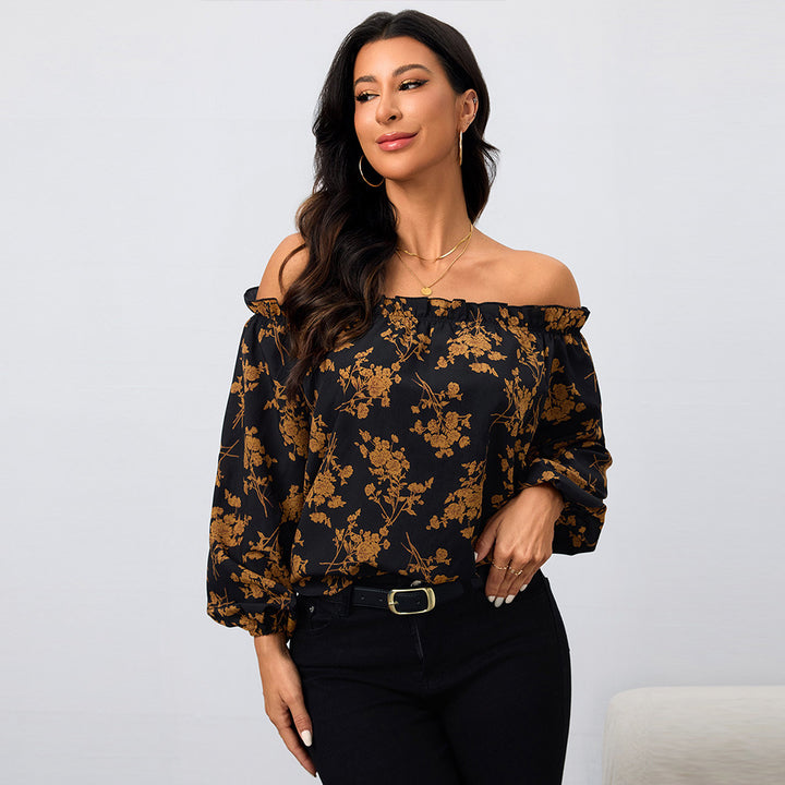 Blouse Femme Off-Shoulder avec Motifs Floraux et Manches Élastiques Levoire