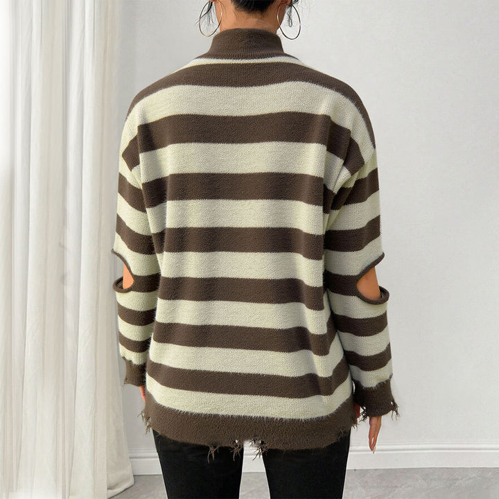 Pull en tricot surdimensionné pour femmes avec fermeture éclair et découpes latérales Levoire
