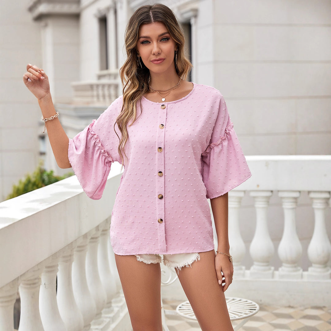Blouse Décontractée Femme avec Détails Volants et Patte de Bouton Levoire
