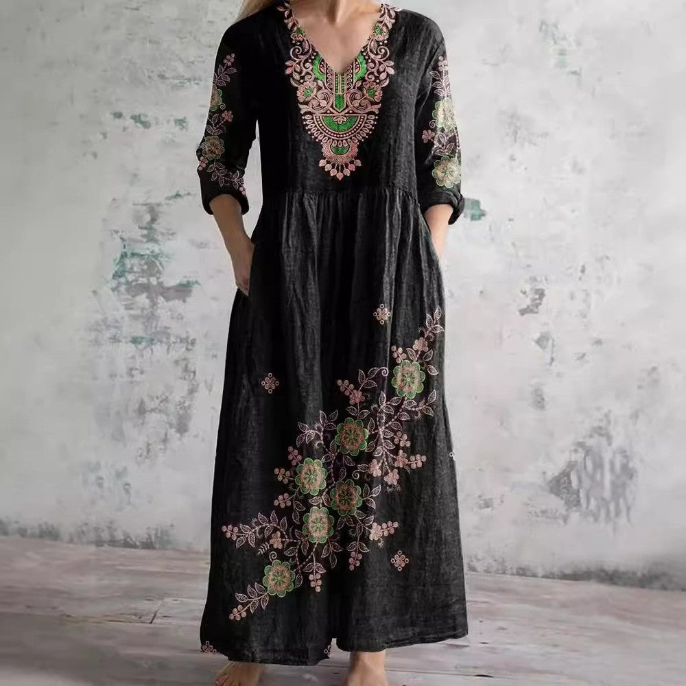 Levoire | Chic Print V-décolleté Robe Midi A2