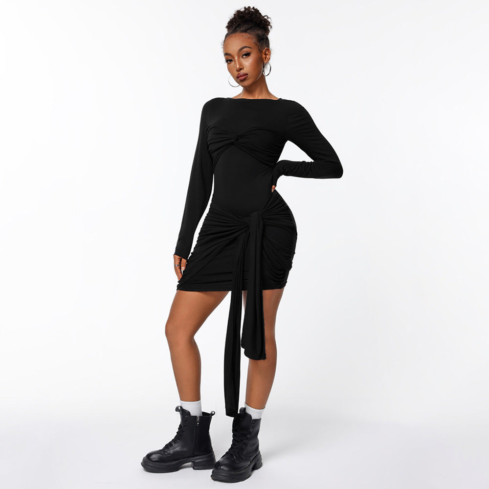 Robe portefeuille ajustée pour femmes avec manches longues et effet de fronces sur le côté Levoire