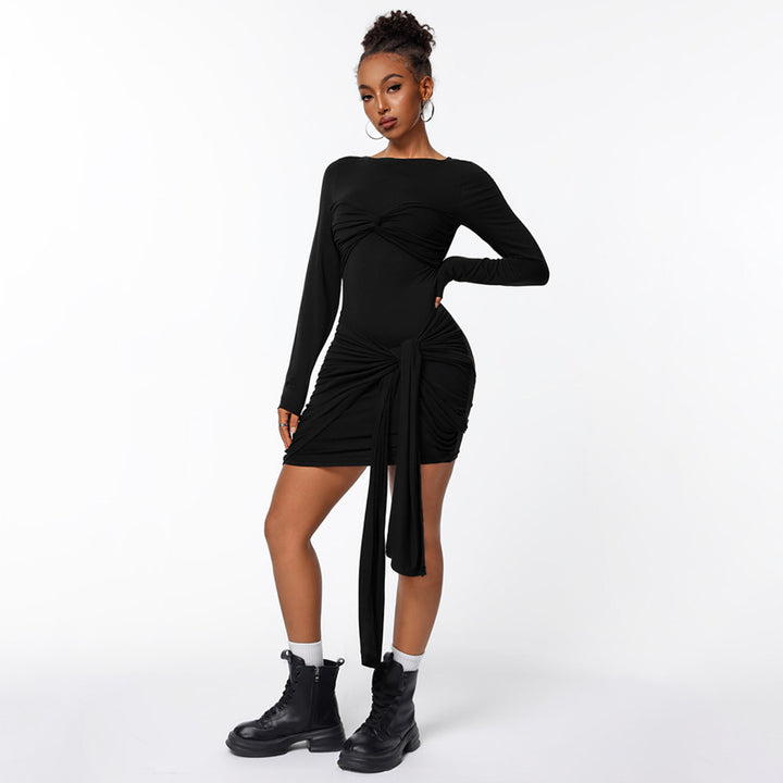 Robe portefeuille ajustée pour femmes avec manches longues et effet de fronces sur le côté Levoire