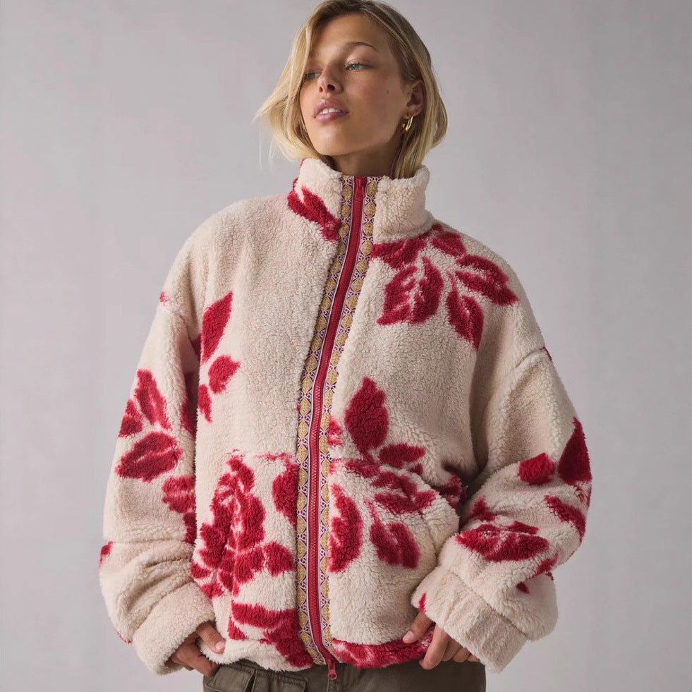 Veste en fleece pour femme avec motif floral et col montant Levoire