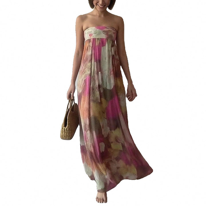 Robe longue de plage pour femmes avec design à épaules dénudées et motif floral Levoire