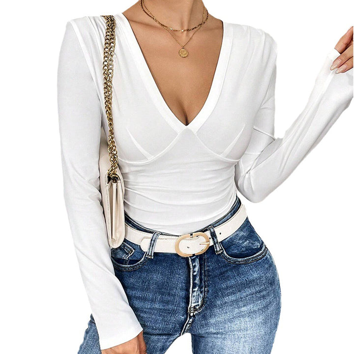 Body long à manches longues pour femmes avec décolleté en V profond et design flatteur pour la silhouette Levoire