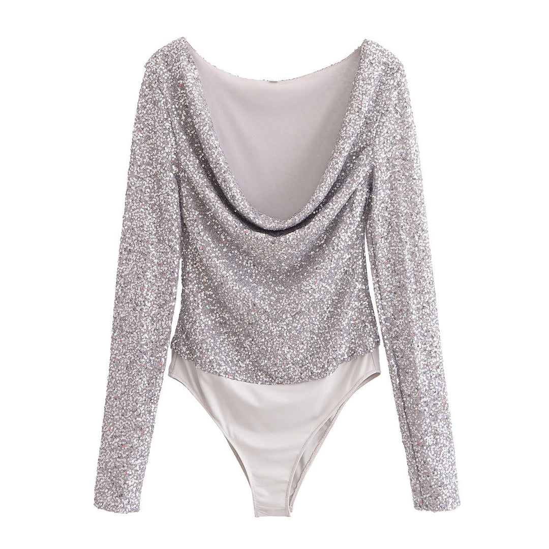 Levoire | Glam Paillette Combinaison Réversible à Manches Longues Argent