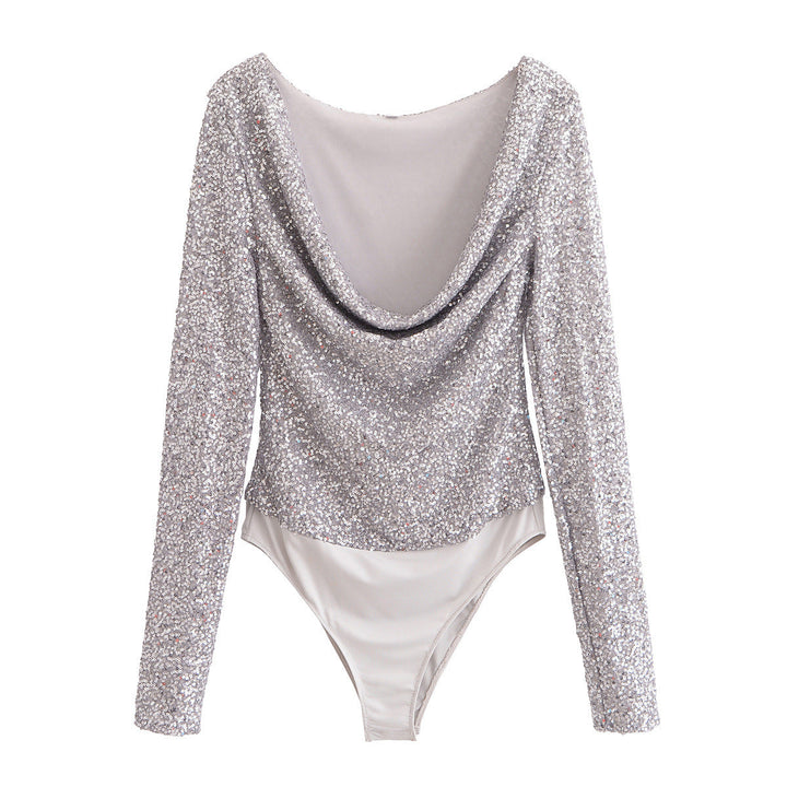Levoire | Glam Paillette Combinaison Réversible à Manches Longues Argent