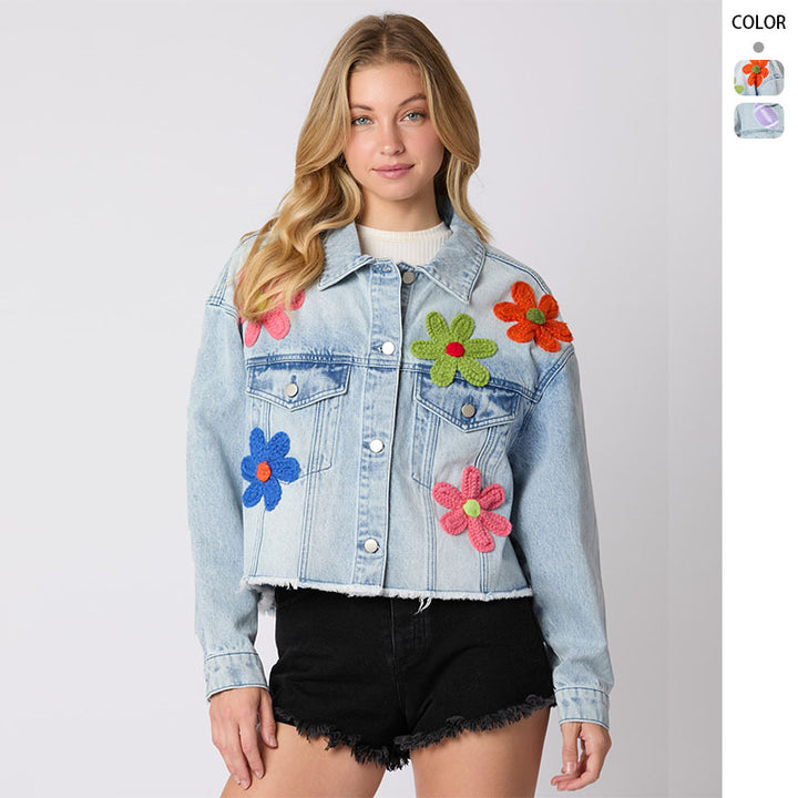 Veste en denim tendance pour femmes au look sportif avec motif coloré Levoire