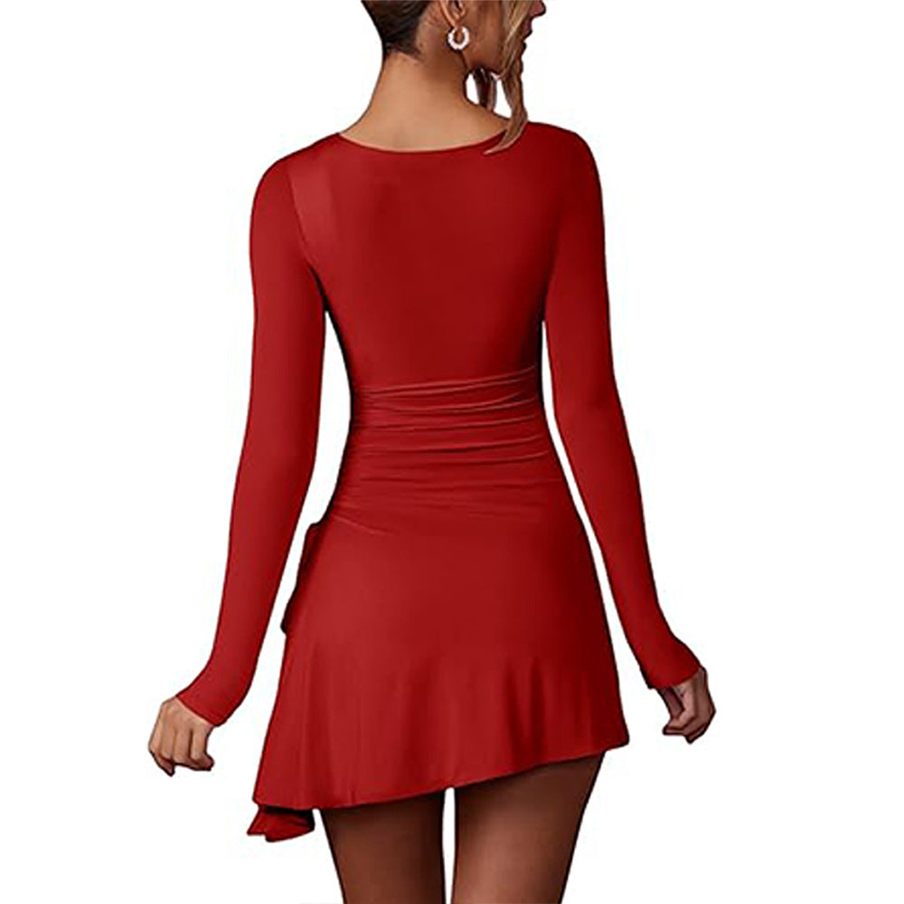 Robe mini ajustée pour femmes avec décolleté en V profond et fronces Levoire
