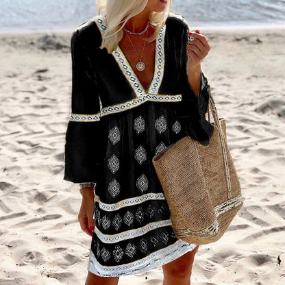 Levoire | Élégante robe midi imprimée à manches longues noir