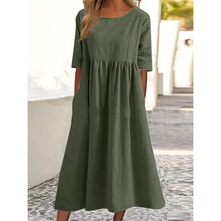 Levoire | Robe Longue Uni en Coton Lin sans Louer Olive vert