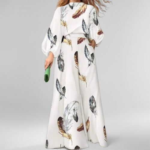 Ensemble élégant pour femme en deux pièces avec des manches en forme de ballon et un design en plumes Levoire