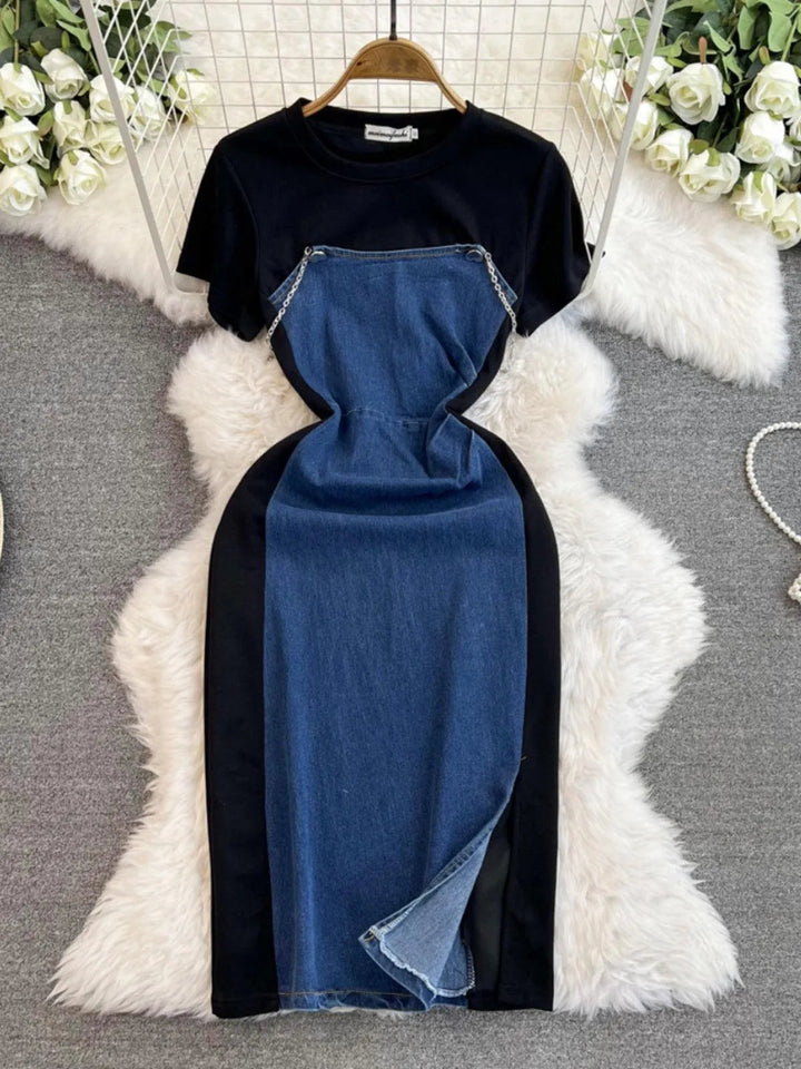 Levoire | Robe en jean effet patchwork pour femmes