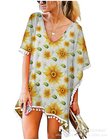Tunique de plage pour femmes avec design floral et style poncho Levoire