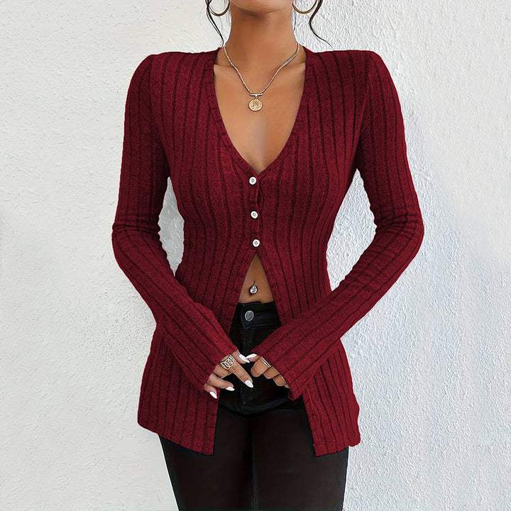 Cardigan pour femme à manches longues avec texture à côtes fines et détails de boutons élégants Levoire
