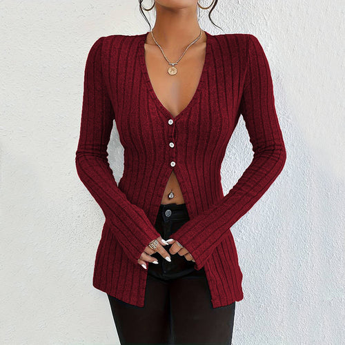 Cardigan pour femme à manches longues avec texture à côtes fines et détails de boutons élégants Levoire