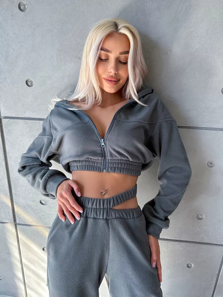 Levoire | Sweat à col rond en polaire chaude Ensemble de pantalon double Gris
