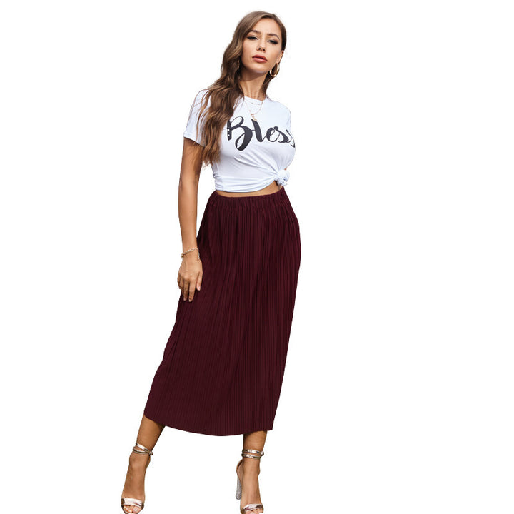 Jupe maxi plissée pour femmes avec taille élastique et fente latérale Levoire