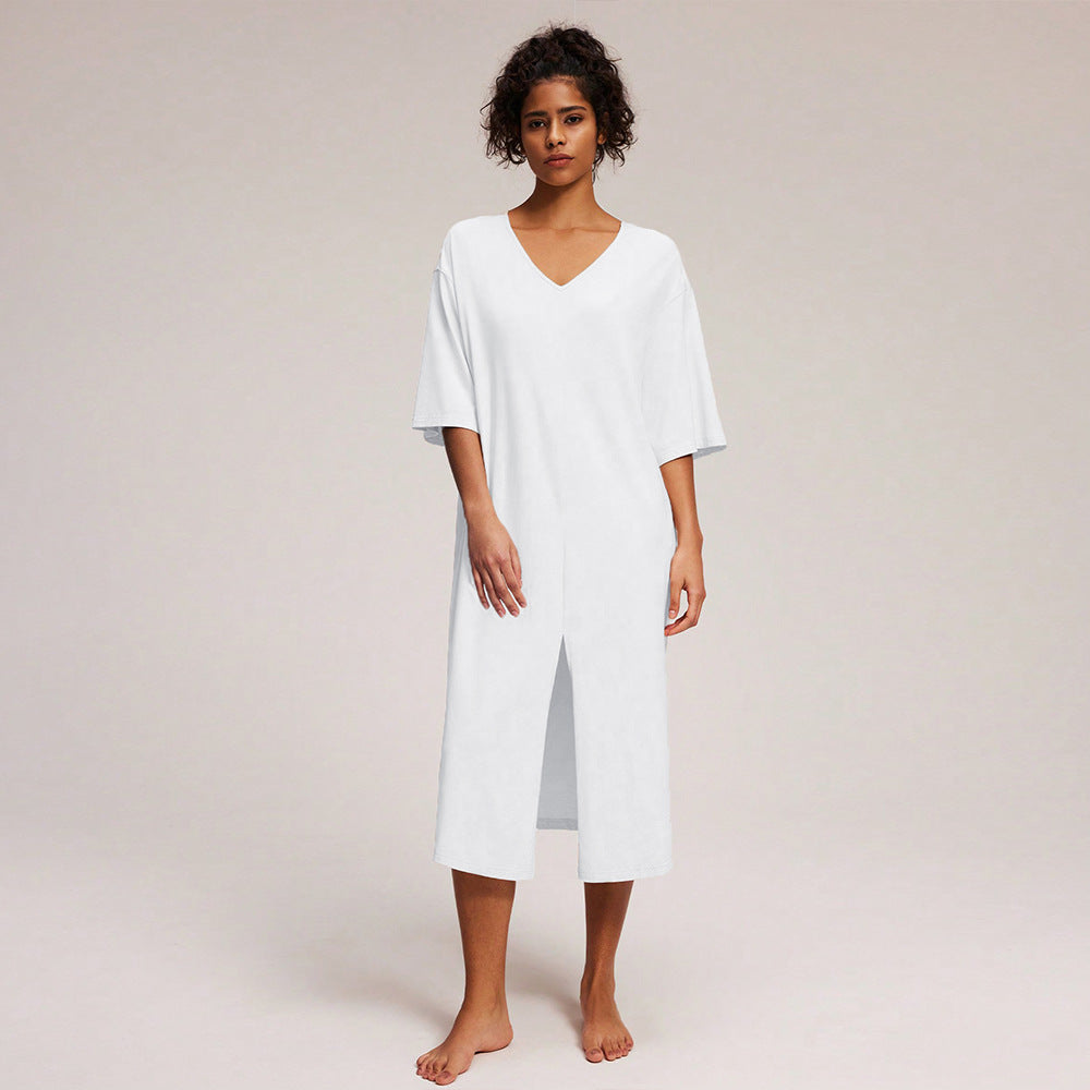 Robe midi décontractée pour femme avec décolleté en V profond et fente latérale Levoire