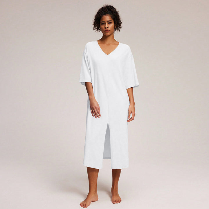 Robe midi décontractée pour femme avec décolleté en V profond et fente latérale Levoire