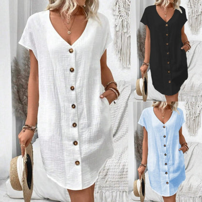 Levoire | Robe d'été à boutons en coton lin à décolleté V