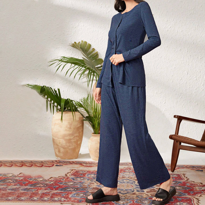 Costume de détente confortable pour femmes avec veste à manches longues et pantalon large Levoire