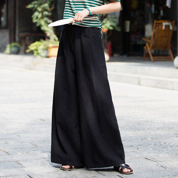 Pantalons larges en lin pour femmes avec une coupe élégante et une taille élastique Levoire