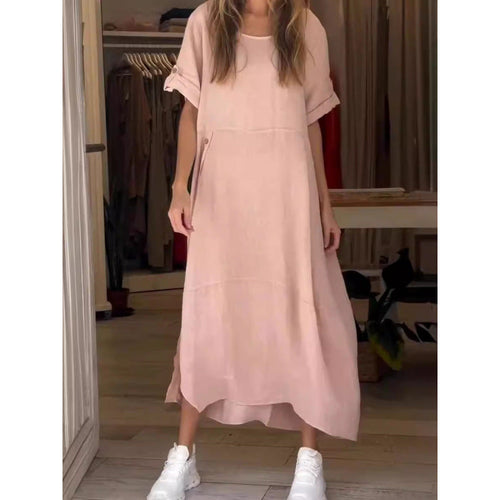 Levoire | Robe en coton-lin à manches courtes unie relaxante et ample