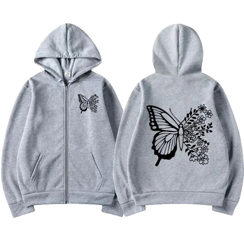 Haut à capuche pour femmes avec motif de papillon floral et poche kangourou pratique Levoire