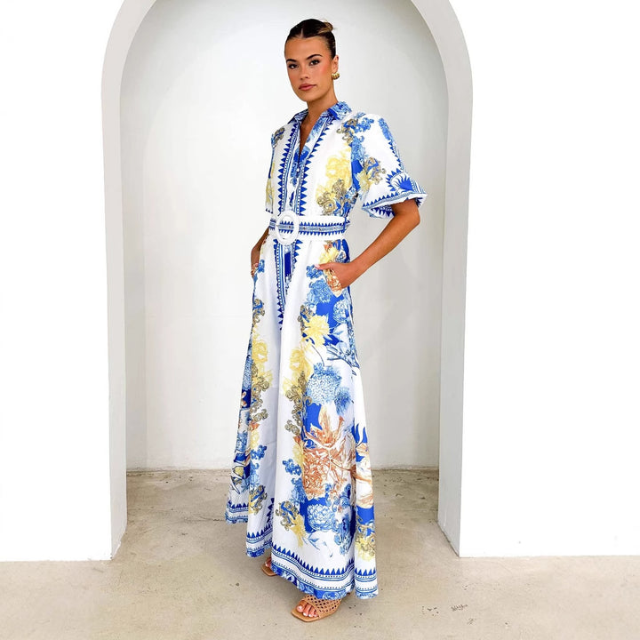 Robe maxi femme avec motif floral et ceinture à la taille Levoire