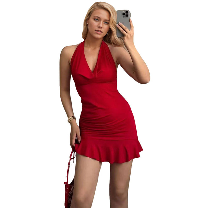 Robe mini ajustée pour femmes avec détails volantés et élégant décolleté en V Levoire