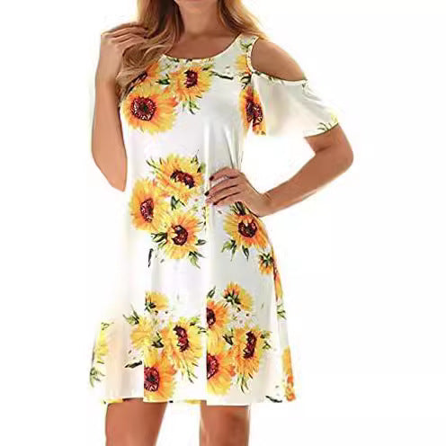 Robe d'été pour femmes avec design floral et découpe à épaule dénudée Levoire