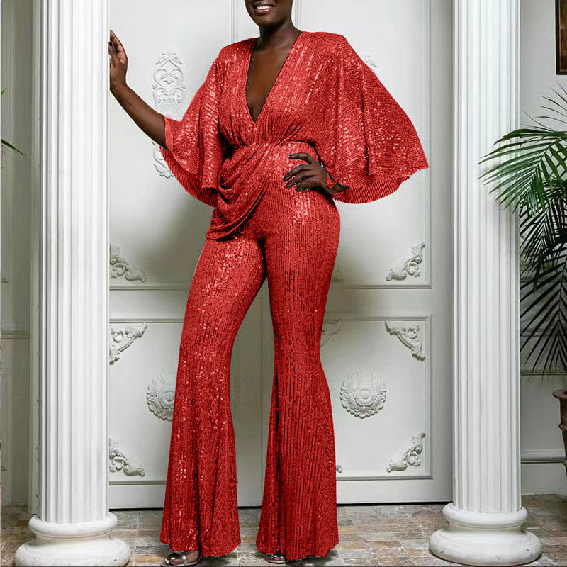 Levoire | Sensuelli profondeur V dos long salopette pantalon Rot