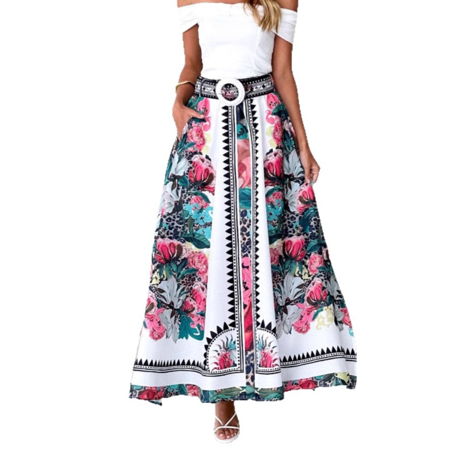 Jupe maxi à motifs floraux et ceinture pour femmes, couleur intensive Levoire