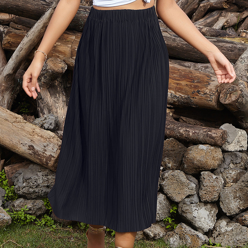 Jupe maxi plissée pour femmes avec taille élastique et fente latérale Levoire