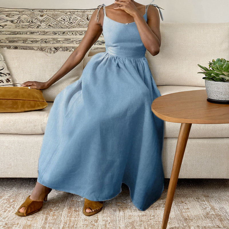 Robe longue en lin pour femmes avec décolleté en V profond et taille cintrée Levoire