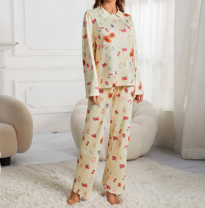 Levoire | Chemise À Manches Longues Pantalon Large Ensemble De Pyjama Jaune