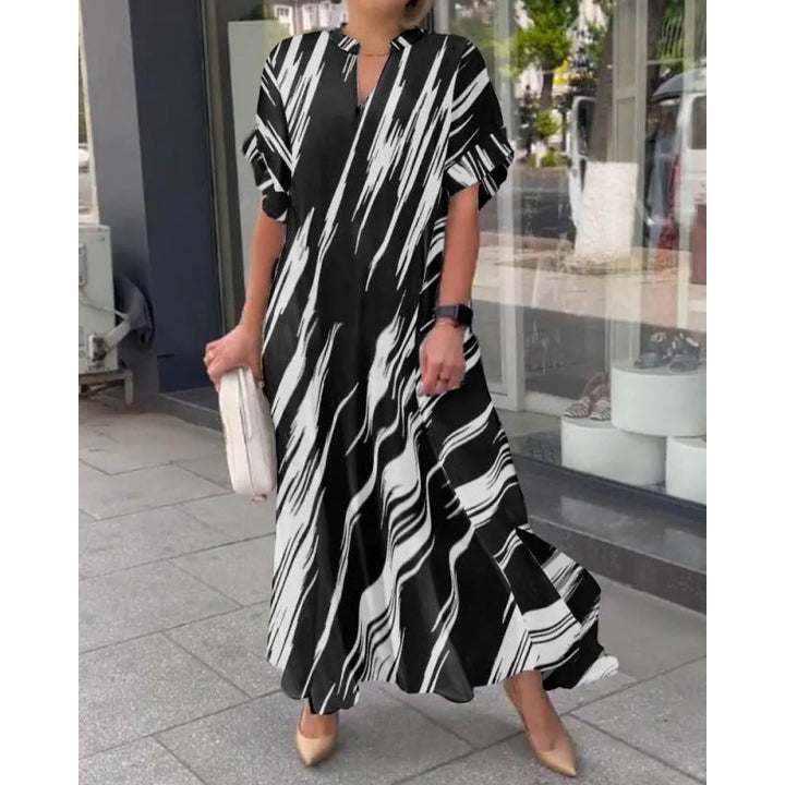 Levoire | Trendik rayé imprimé fente longue robe maxi Noir et blanc